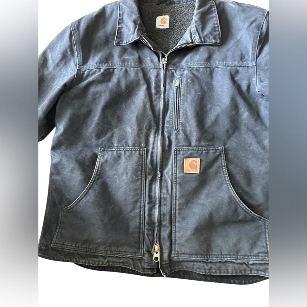 Vintage Carhartt Men’s Black Sherpa Lined Canvas Work Jacket Sz XL - Chore Coat - Picture 10 of 15